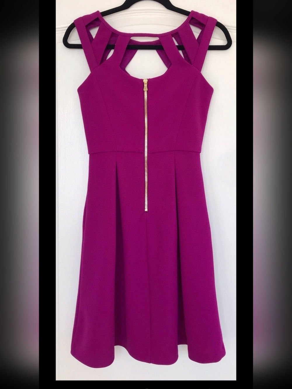 Betsey Johnson Fit Flare Bright Magenta Textured Dress - Size 8 - Picture 5 of 5